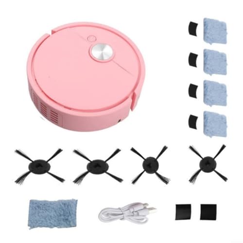 Glewi Smart Roboter Staubsauger 3-in-1 Kehrmaschine Wischmopp Trocken Automatische Navigation App-Steuerung Wiederaufladbar für Zuhause Harter Boden Staub Schmutz Rosa
