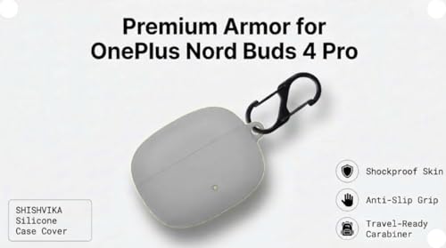Image of SHISHVIKA Silicone Case Cover Compatible with OnePlus Nord Buds 4 Pro | Shockproof Protective Cover | Soft TPU Skin | Anti-Slip | Dustproof | LED Visible | Keychain Hook Included (Grey)