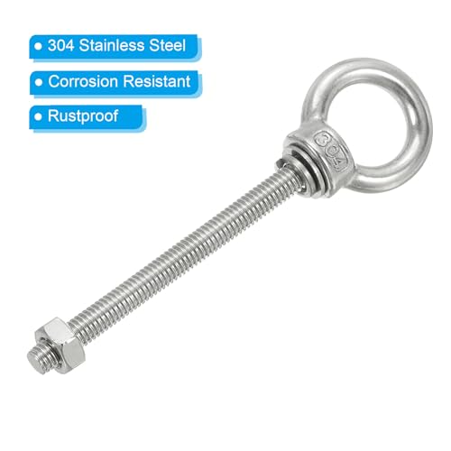 Image of PATIKIL M6 x 90mm Lifting Shoulder Eye Bolt, 3Pcs 304 Stainless Steel Lifting Ring Threaded Eyebolt with Nuts Washers for Hanging Hammocks Articles