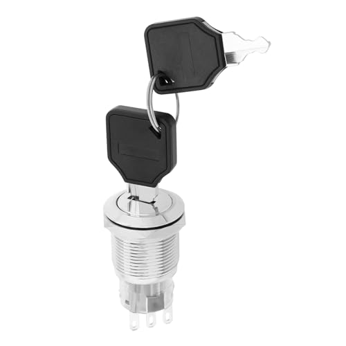 Create idea 1pc 19mm 2 Posiciones 3 Pines Interruptor Metal Completo Acero Inoxidable con Cierre Interruptor Llave Metal de Acero Inoxidable con Anillo de Sellado Y 2 Llaves Plateado