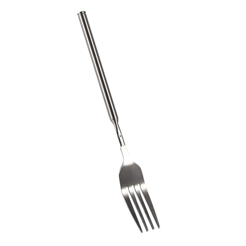 Tenedor telescópico, tenedor extensible con mango largo, cubiertos de tenedor largo retráctil de acero inoxidable para cena, fruta, postre, asado, barbacoa
