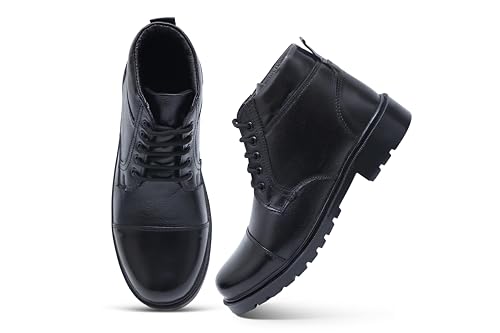 Image of ARAMISH Men's Genuine Black Genuine Leather Lace Up Police Boots - 08 UK