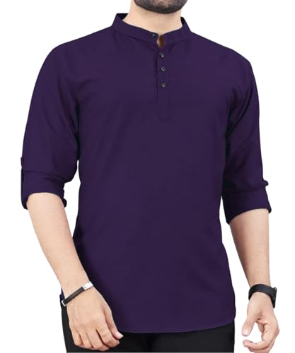 Image of DEEMOON Men's Regular Fit Solid Sprad Collar Casual Shirt with a Trendy Mandarin Collar Crafted from a Premium Cotton Blend