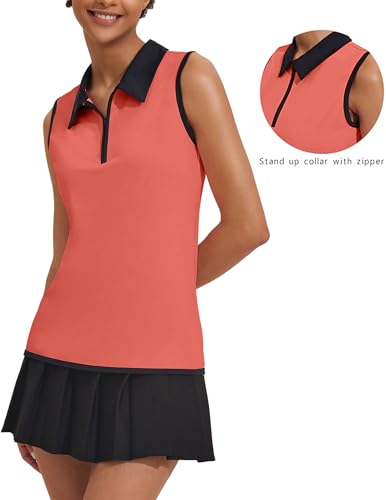 Image of COOrun Women's Golf Polo T Shirts Lightweight Moisture Wicking Sleeveless Shirt Quick Dry Zipper Tank Top