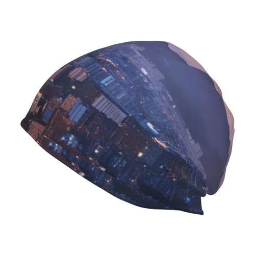 Cozy Knit Beanie Hat for Adults - Soft, Warm, Stretchy, and Stylish Winter Cap for Men & Women | Thick Knitted Hat for Cold Weather, Outdoor Activities - Taipei Scenery Print Black