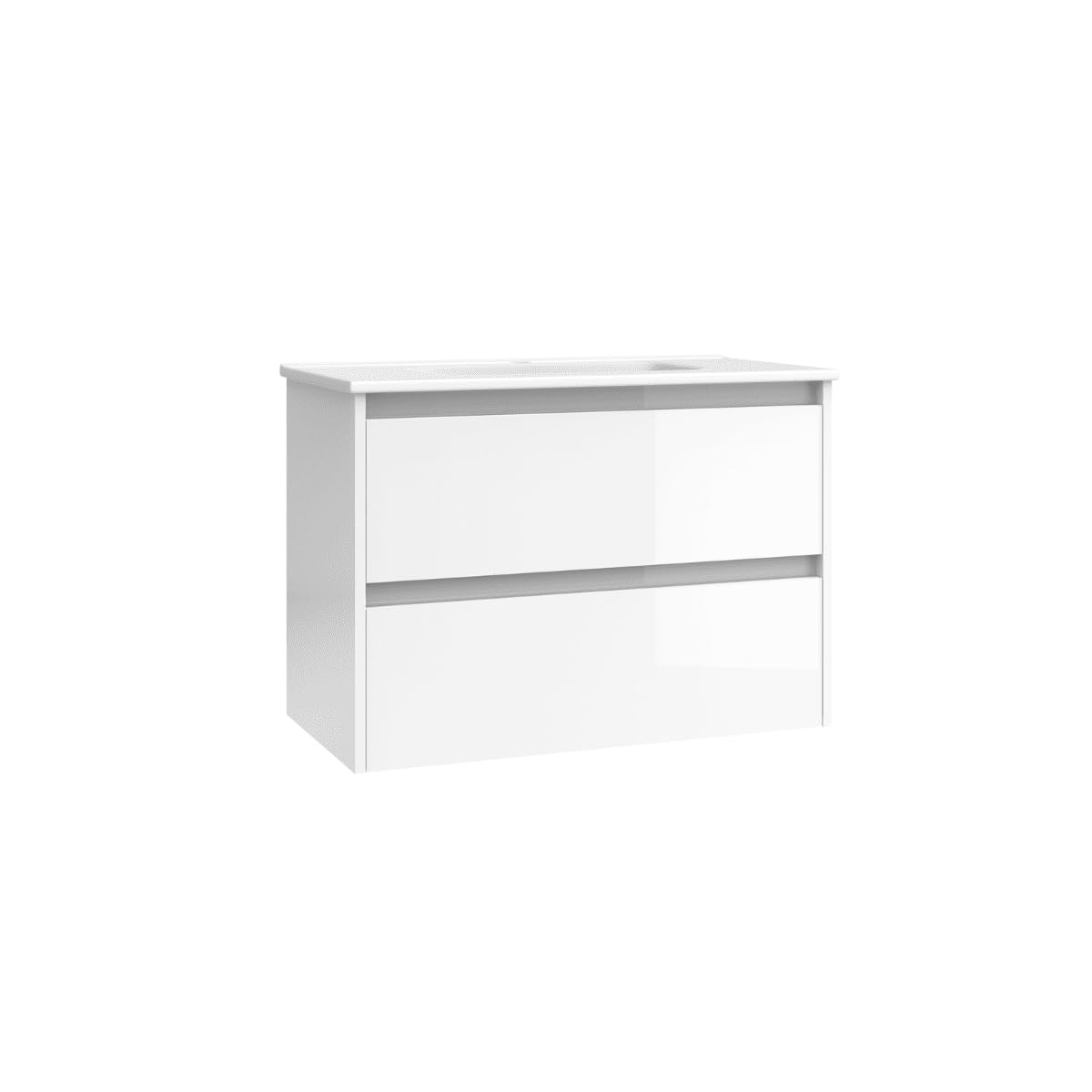 Mueble de Baño Suspendido Fondo Reducido con Lavabo Cerámico| Mueble Volado 2 Cajones | 50 cm Blanco Brillo