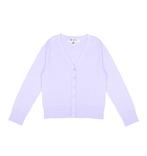 YEMAK Girl's Long Sleeve V-Neck Button Down Soft Knit Casual Cardigan Sweater MK5178KID-Lilac-10/12