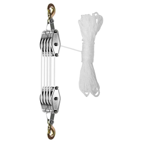 Sistema De Poleas para Elevación Y Manipulación. Sistema De Poleas De 4 Ruedas con Cable para Carpa De Cultivo. 65 Pies. Relación De Elevación 8:1. Ideal para Artíc,White