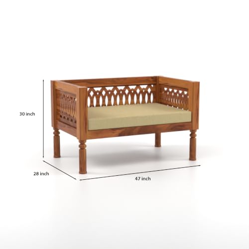 Image of NATRAJ ART & CRAFT Sheesham Wood 2 Seater Sofa Set for Living Room | Wooden CNC Sofa Set for Living Room Furniture (2 Seater, Honey Finish)