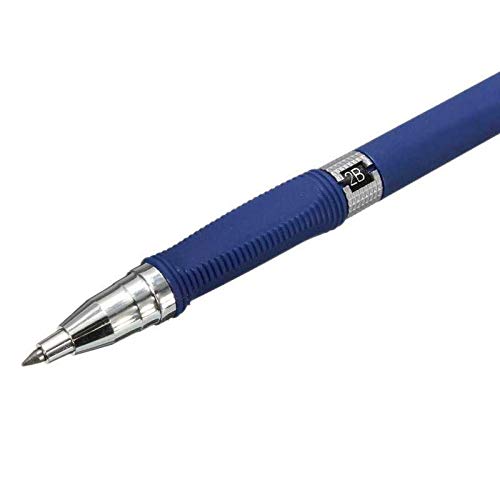 Lápices 2B Azul Negro Portaminas Bolígrafo Mecánico Lápiz de Dibujo Técnico Lápiz de Mina 2.0mm 2B Dibujo Boceto Examen Material de Repuesto (Plateado) (A)