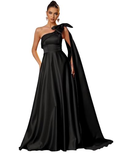 One Shoulder A Line Prom Dresses with Bow 2025 Satin Princess Ball Gown Formal Evening Party Gown for Women