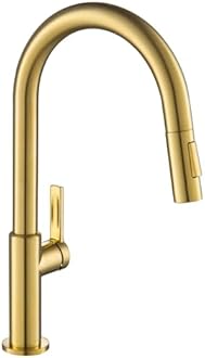 KRAUS Oletto Single Handle Pull Down Kitchen Faucet in Spot-Free Brushed Brass, KPF-2820BB