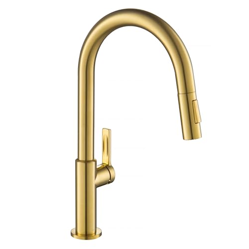 KRAUS Oletto Single Handle Pull Down Kitchen Faucet in Spot-Free Brushed Brass, KPF-2820BB