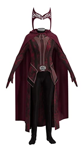 Xuminvty Women Wanda Maximoff Cosplay Multiverse of Madness Adult Scarlet Witch Costume Headpiece Crown Cloak Halloween Suit (Small, Style 1)