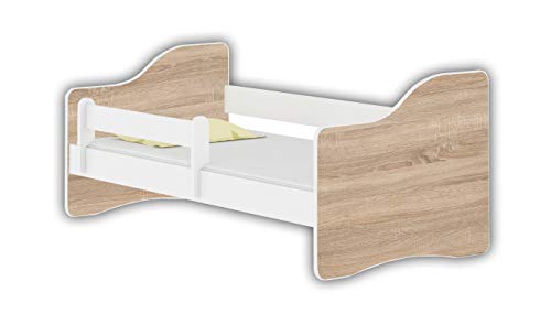 Jugendbett Kinderbett mit einer Schublade mit Rausfallschutz und Matratze Weiß ACMA HAPPY 140x70 160x80 180x80 (Eiche Sonoma, 140x70 cm)