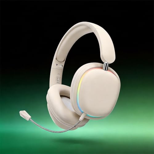 Image of Over-Ear Wireless Bluetooth Headphones with 5.3 Chip, 20H Playtime, 40mm Drivers, Foldable & Lightweight Design, RGB Lighting, Dual Mic for Clear Calls, Compatible with PC /Phone, SY-T3 White.