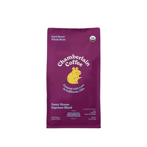 Chamberlain Coffee Fancy Mouse Espresso Blend, Extra Bold Dark Roast Organic Coffee with Notes of Chocolate, Fresh Ground 12oz