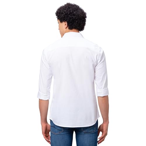 Image of Park Avenue Men's Slim Fit Pure Cotton Full Sleeve Cutaway Collar Solid Pattern Blue Casual Shirt