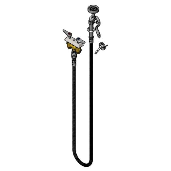T&S Brass B-0519 Concealed Mixing Faucet, Vacuum Breaker and Adapters, 68" Flexible SS Hose and Spray Valve