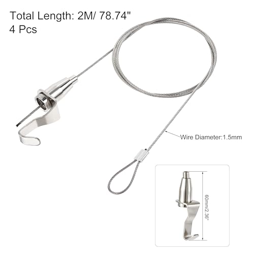 Image of uxcell Picture Hanging Wire Kit, 4pcs 2M Adjustable Rail Hanging System for Home Picture Art Gallery Picture Display Kit, Load 66 Lbs