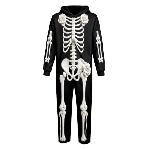 Skeleton Onesie Adult Unisex Spooky 3D Print Hooded Halloween Jumpsuit Cozy Couples Cosplay Party Costume 2026 - image 2
