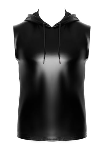 Sudadera sin mangas con capucha para hombre Noir H081 deportiva Wetlook brillante 3XL 4