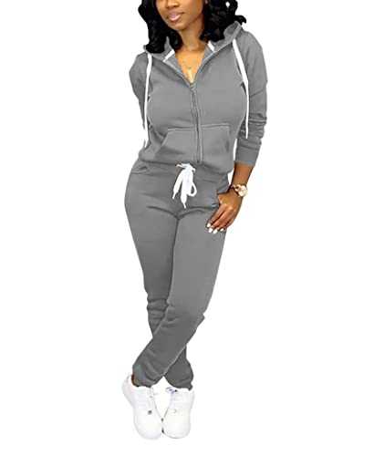 Fooullaide Women's 2 Piece Sweatsuit Outfit Set Long Sleeve Zip Up Hoodies Sweatshirt Drawstring Jogging Sweatpants Tracksuit With Pocket #TOP26
