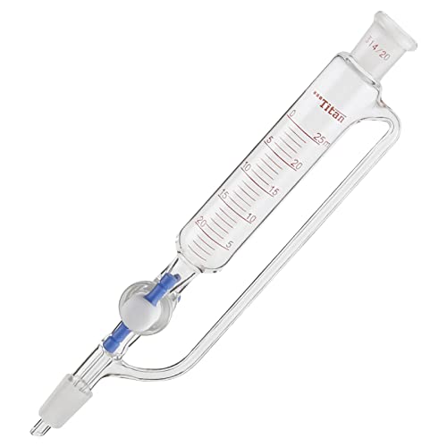 ADAMAS-BETA Glass Equalizing Dropping Funnel,Constant Pressure Funnel with PTFE Stopcock Chemistry Laboratory Glassware (25ml,14/20 Joint)