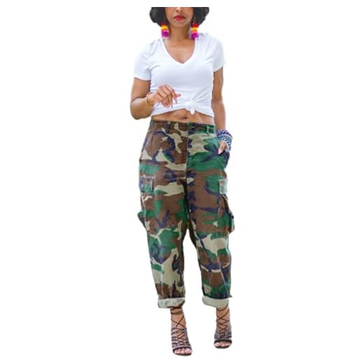 Dam Camouflage Cargo Jeans Trend Sexig Lös All-Match Stitching Multi-pocket Casual Streetwear Denim Byxor L