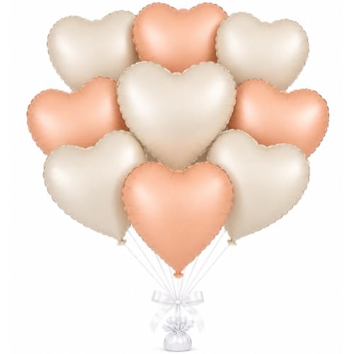 Image of Wanna Party Pastel Heart Shaped Foil Balloons Set of 10, Blush Pink and Cream Heart Balloons for Birthday, Baby Shower, Anniversary, Wedding & Party Decoration