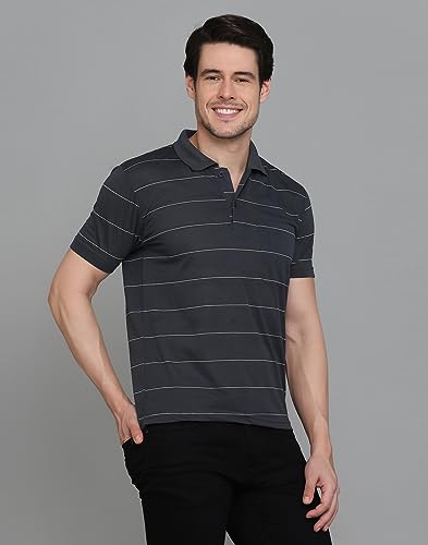 Image of INKKR Men's Striped Polo Neck Cotton Blend Multicolor T-Shirt