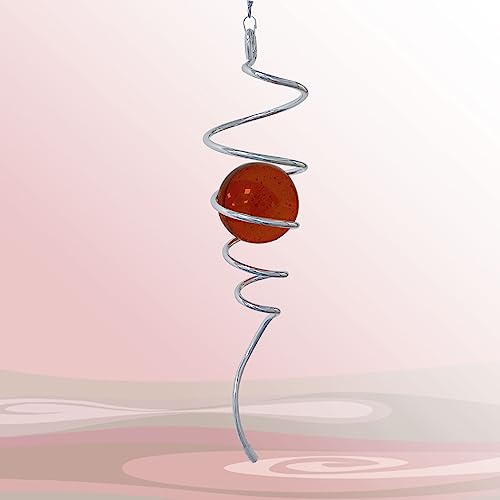 Image of Aoedelyart Gazing Ball Spiral Decorative Wind Spinner Stabilizer Sun Catcher 11inch Tail and 2 inch Glass Orb. Indoor Outdoor Garden Decoration Wind Sculptures Wind Spinner Tail-13 inch Height (Red)