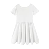 [LSMUDKINGDOM] キッズ 白 無地 ワンピース 半袖 Aライン バッククロス カジュアル 子供服 女の子 100