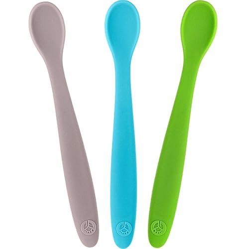 Image of WeeSprout Silicone Baby Spoons - First Stage Infant Feeding Utensils With Soft-Tip, Bendable Kitchenware for Parent & Self-Feeding, Ultra-Durable, Dishwasher Safe, Travel Case, Set of 3