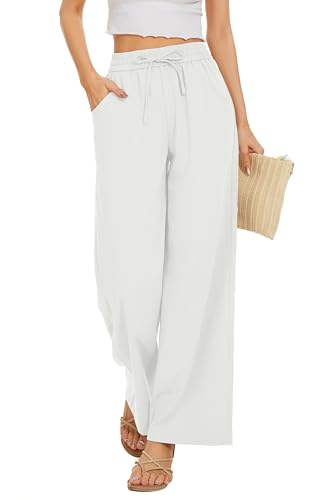 Image of KICZOY Women Flowy Pants Drawstring Waist Wide Leg Palazzo Beach Pants Loose Fit with Pockets
