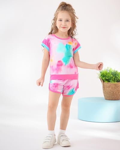 Image of SANMIO Toddler Girl Clothes Summer Toddler Girls Color Block Short Sleeve Shorts Sweatsuit Outfits 2 Piece Clothing Set