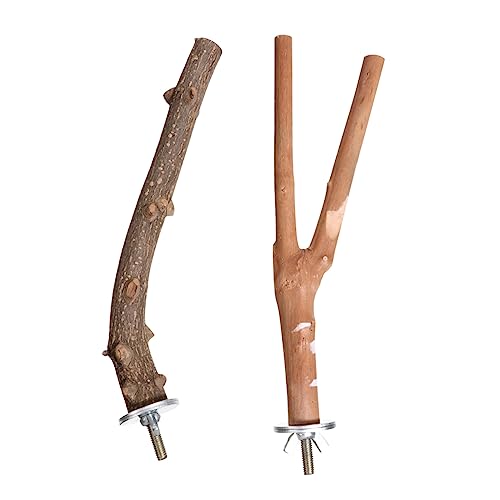 FONDOTIN 2Pcs Natural Wood Bird Perch Stand Parrot Perch for Bird Cage for Parakeets Budgies Cockatiels Chewing Accessory