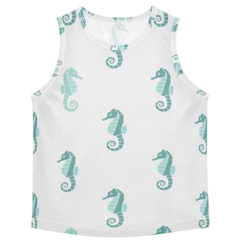 J JOYSAY Teal Seahorse White Boys Tank Top Sleeveless Muscle Shirts Quick Dry Workout Active Sport Kids T-Shirts 3-15T