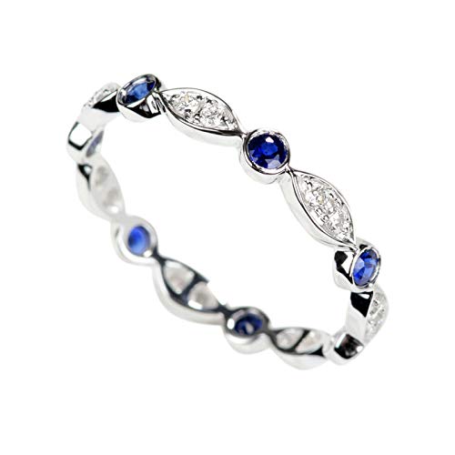 AMDXD Bagues Mariage Femme, Bague Or Blanc Femme 18 Carats 0.25ct Rond Saphir avec 0.17ct Diamant, Or Blanc, Taille 61 (Circonférence: 61mm)