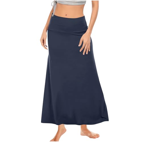 Women's Maxi Skirt Stretchy Full Length Skirt Solid Color Long Womens Casual Fashion Trendy Comfy Fall Skirts