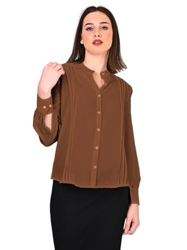 Image of Women's Regular Fit Solid Pleated Cotton Blend Shirts