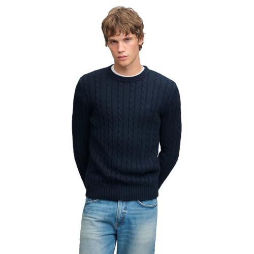 Image of Superdry Cotton Cable Knit Crew Sweater M Blue
