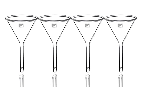 Image of OCTA Borosilicate Glass Funnel 2 inches 50mm for Laboratory Use Borosilicate Glassware for Bottle Hot Oil or Liquid Chemicals Solutions Pack of 4
