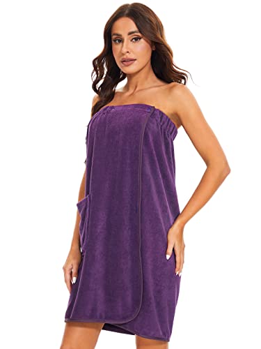 Image of Kniffi Shower Wrap Robe for Women Bath Body Towel Wrap Spa Soft bathrobe with Adjustable Snap Closure