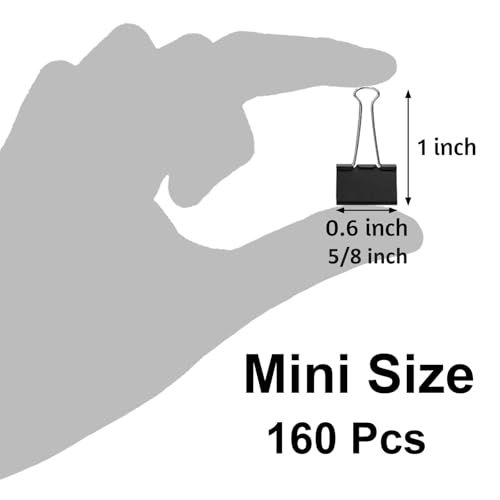 160 Pcs Mini Binder Clips, 15mm 5/8 Inch Small Binder Clips, Micro Size Office Clips, Small Spring Clamps for Documents, Food Bags, and Daily Use Organizer, Black image 6