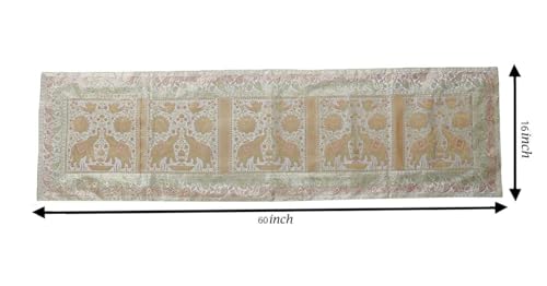 Image of Indian Traditional Decorative Silk Table Runner Kitchen Dining Good Luck Table Cloth for Wedding Bridal Birthday Party Decorations - 60x16 Inches (Golden)