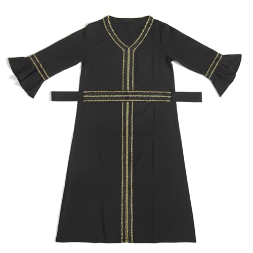 Ikadex Muslim Abaya For Girls Moroccan Kaftan Jilbab Bell Sleeve Split Long Eid Ramadan Dress Black 12-13 Years thumb #4