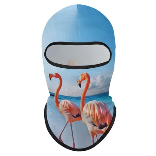 Balaclava para hombre, máscara para esquiar y ciclismo, protección facial y cervical, diseño de flamenco en la playa miniatura 1