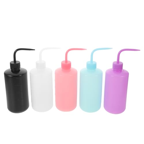 ARTSEWPLY 5 Bottiglie di Plastica da 500 Ml con Beccuccio Curvo per Lavaggio Ciglia e Tatuaggi, Flaconi Comprimibili con Scala Graduata per Irrigazione Piante Grasse e Uso
