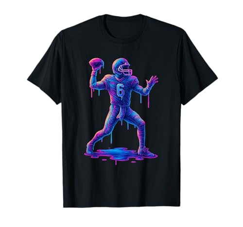 Colored Drip Football Quarterback Vaporwave Style Art T-Shirt